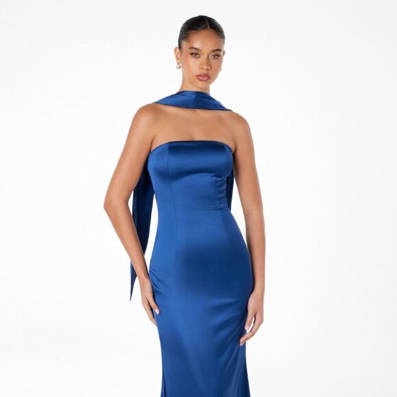 New Strapless Mermaid Nighttime Gown w/ Removable Scarf & Zipper Back CD T2012 - Picture 1 of 10